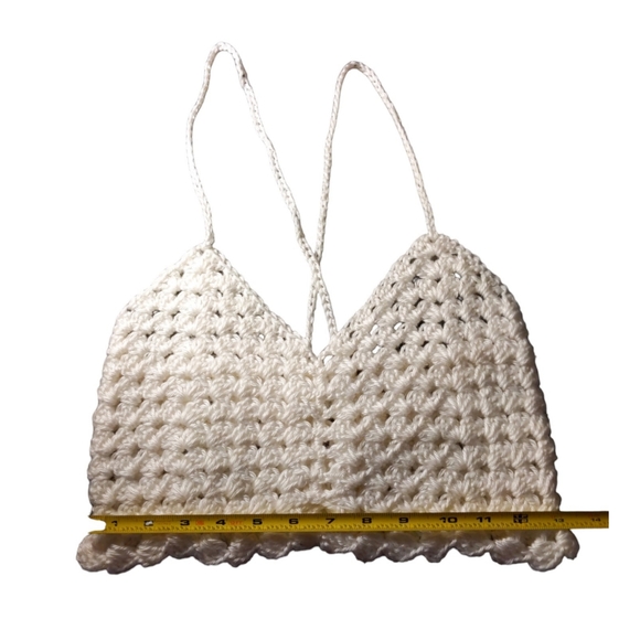 Crochet Shiny White Halter Top Handmade - Picture 6 of 7